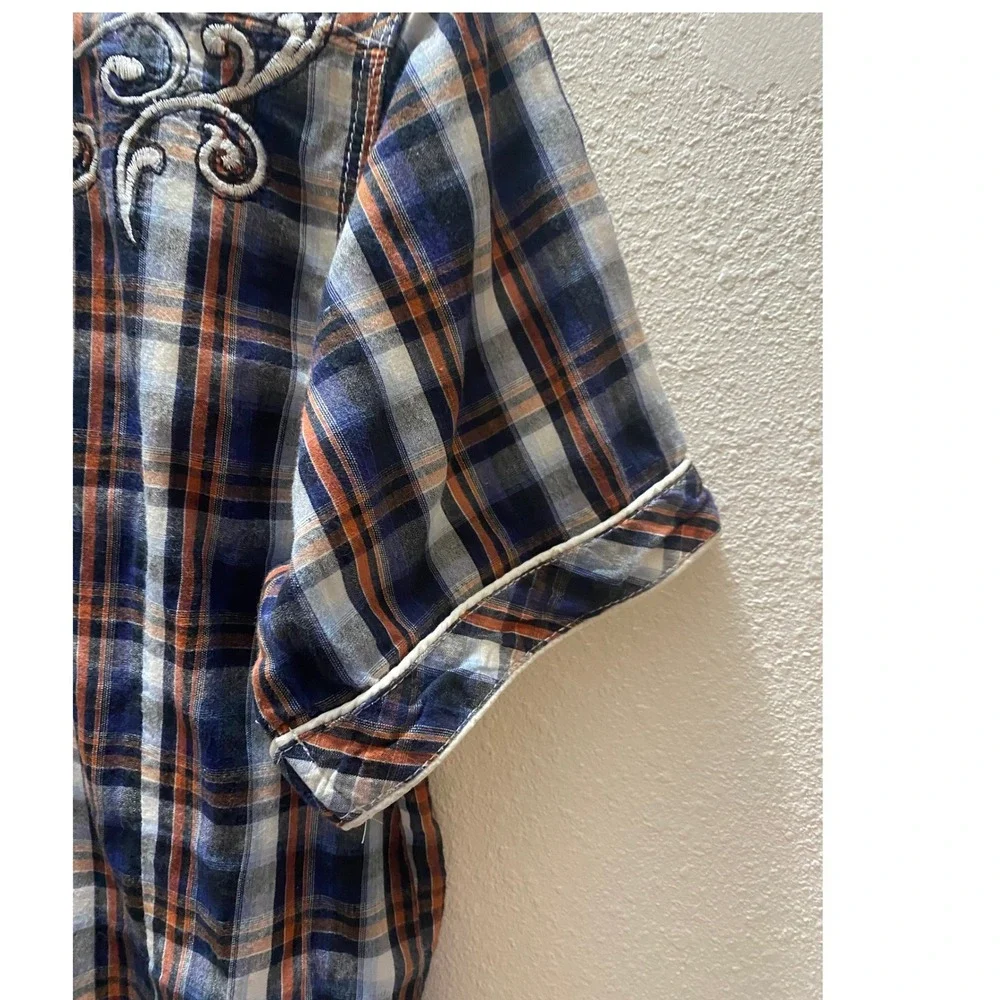 POP ICON CLOTHING Men Plaid Short Sleeve Shirt Western Pearl Snap Size M